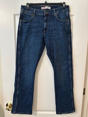 Wrangler Slim Boot 77 Jeans Mens 33x32 Dark Wash Blue Denim Stretch Bootcut